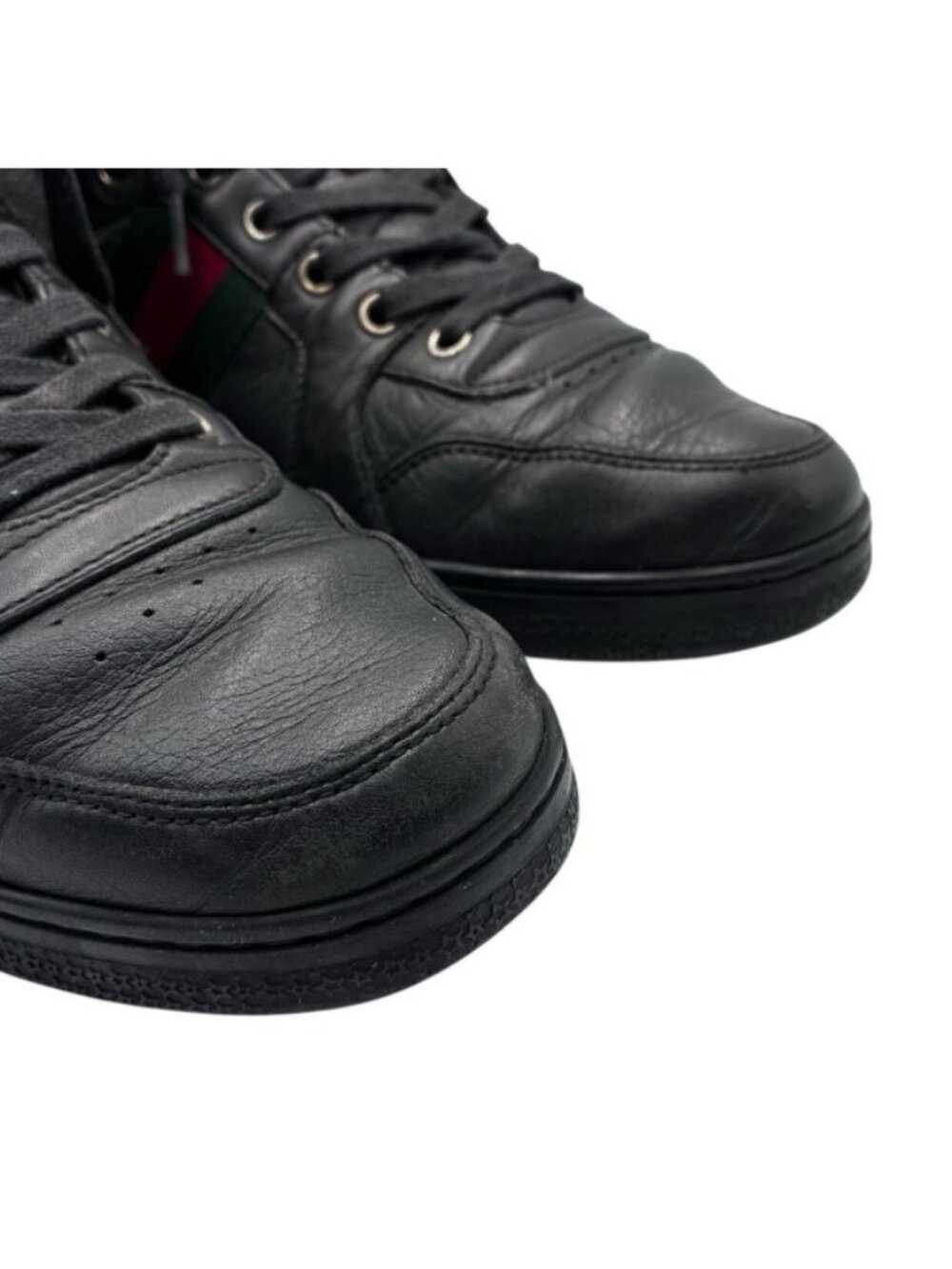 Gucci High Cut Sneakers Leather Black Sherry Line 7.5 - Picture 5 of 9